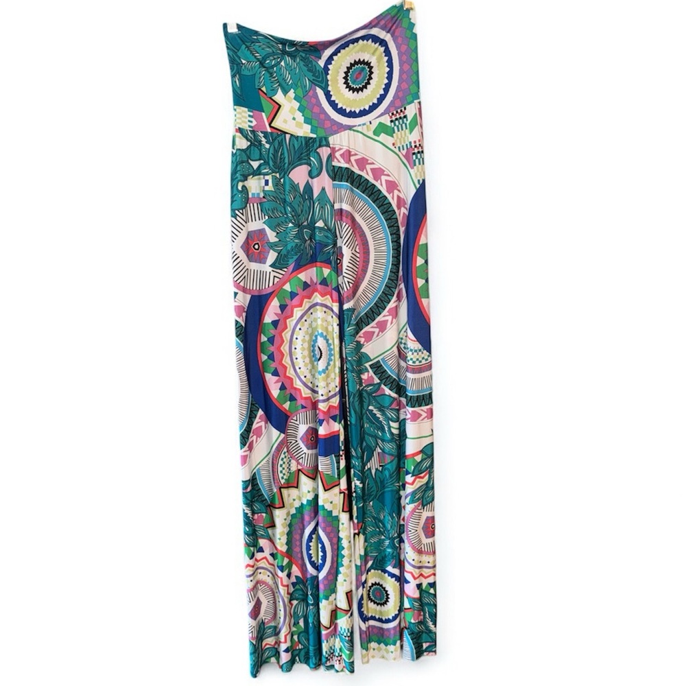 Womens USA J‎ UP FOLDOVER GREEN & PINK SILKY BOHO PALAZZO PANTS S - Picture 4 of 5